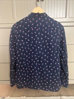 🦩🦩Women’s small Navy Button-Down Shirt with Pink Flamingo Print 🦩🦩🦩🦩